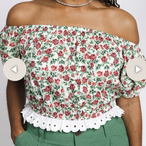 NEW WOMENS BATSHEVA MEDIUM Floral Off-Shoulder Top - Picture 9 of 13